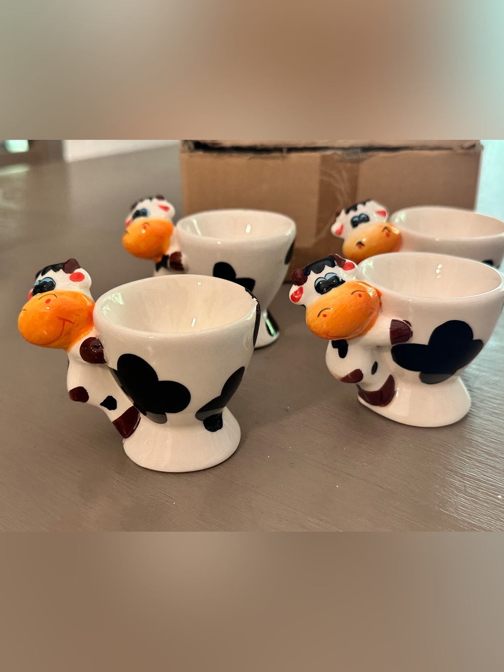 Vintage Dupree Ceramic Cow Egg Cups Set of 4 Farmhouse Kitchen Decor